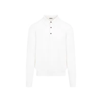 Kiton Cashmere Knit Polo Sweater In White