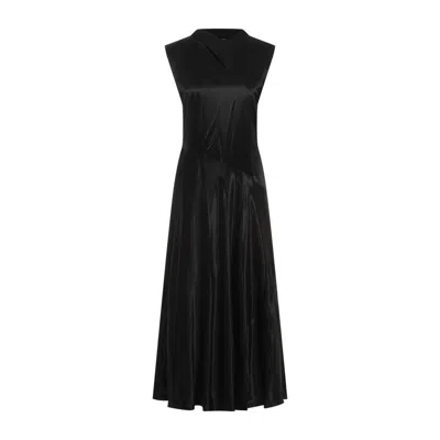 Jil Sander Black Cupro Long Dress In Black