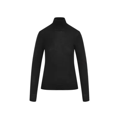 Saint Laurent Sustainable Wool Sweater With Embroidered Monogram In Black