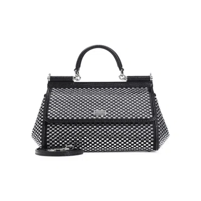 Dolce & Gabbana Black Sicily Medium Handbag With Crystals In Black