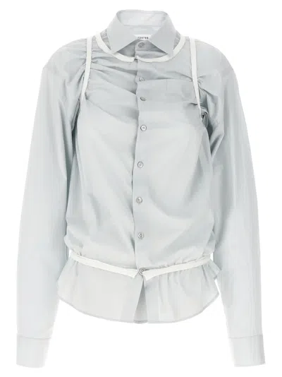 Maison Margiela Layered Shirt With Chest Pocket And Peplum Hem In Blue
