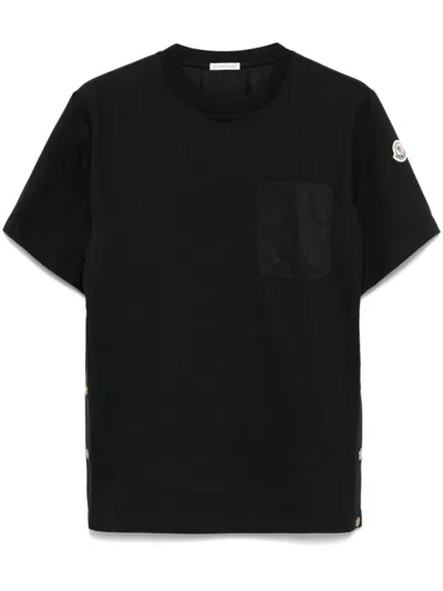 Moncler Black T-shirt With Pocket In Animal Print