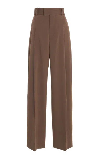 Bottega Veneta Stretch Melange Wool Straight-leg Pants In Brown