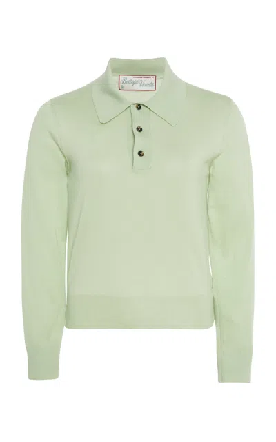 Bottega Veneta Green Polo With Classic Collar And Embroidered Logo On The Front In Light Cashmere Wo In Green