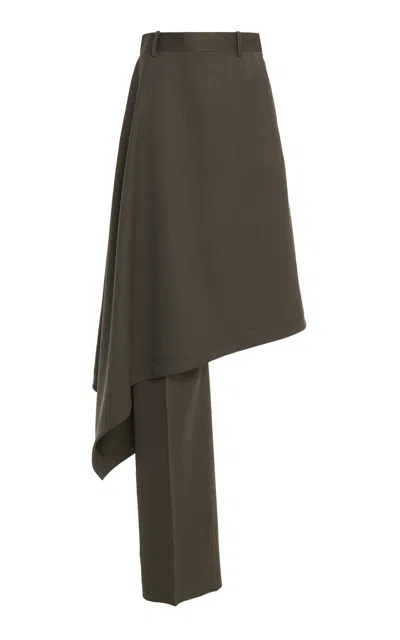 Bottega Veneta Khaki Wool Subtle Stripe Skirt Trousers In Olive