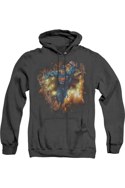 Gildan Superman Blasting Through Adult Heather Hoodie / Hooded Sweatshirt In Black