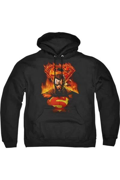 Gildan Superman Man On Fire Adult Pull Over Hoodie / Hooded Sweatshirt In Black