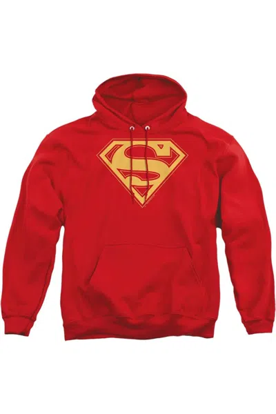 Gildan Superman Red & Gold Shield Adult Pull Over Hoodie / Hooded Sweatshirt In Red