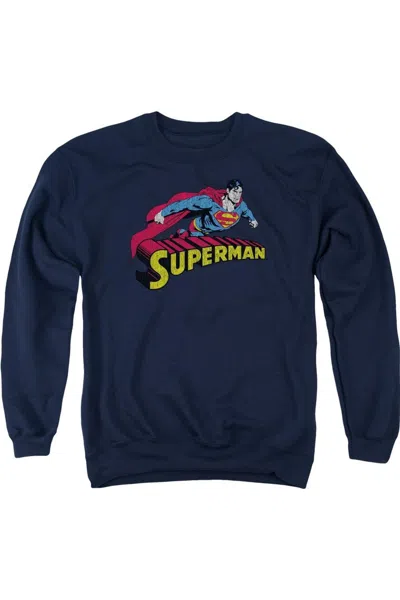 Gildan Superman Flying Over Adult Crewneck Sweatshirt In Blue