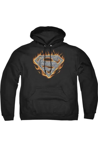 Gildan Superman Steel Fire Shield Adult Pull Over Hoodie / Hooded Sweatshirt In Black