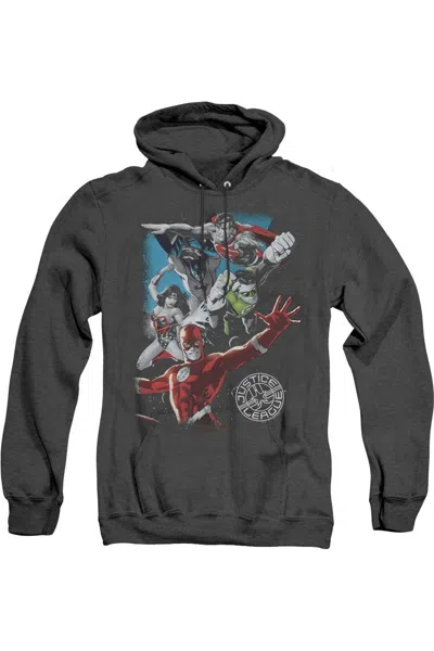 Gildan Justice League Of America Galactic Attack Adult Heather Hoodie / Hooded Sweatshirt In Black