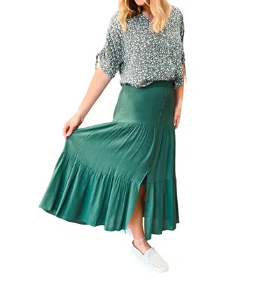 Papillon Tiered Crinkled Skirt In Emerald In Gold