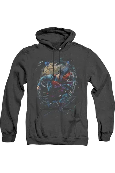 Gildan Superman Breaking Space Adult Heather Hoodie / Hooded Sweatshirt In Black