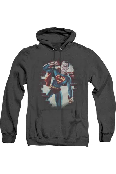 Gildan Superman Vintage Steel Adult Heather Hoodie / Hooded Sweatshirt In Black