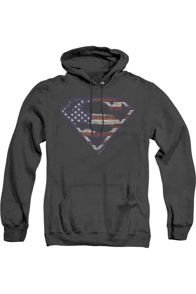 Gildan Superman War-torn Flag Adult Heather Hoodie / Hooded Sweatshirt In Black
