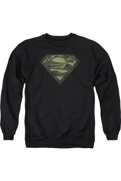Gildan Superman Camo Logo Distressed Adult Crewneck Sweatshirt In Black