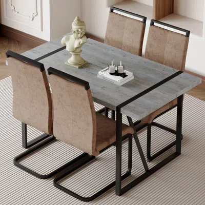 Streamdale Furniture Streamdale Modern Marble Table With Metal Frame And 4 Arched Fabric Chairs
