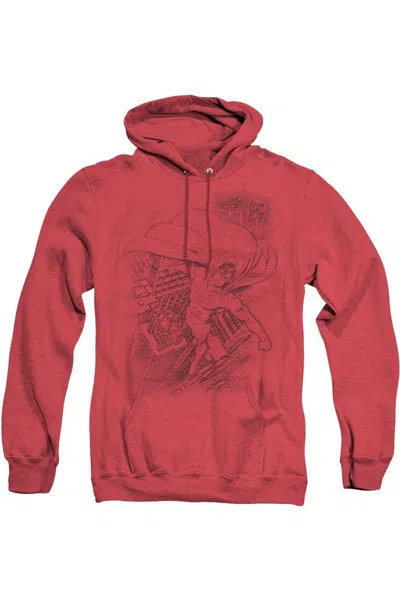 Gildan Superman In The City Adult Heather Hoodie / Hooded Sweatshirt In Red