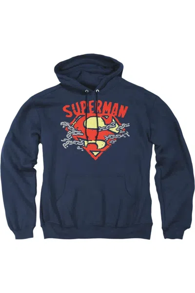 Gildan Superman Chain Breaking Adult Pull Over Hoodie / Hooded Sweatshirt In Blue