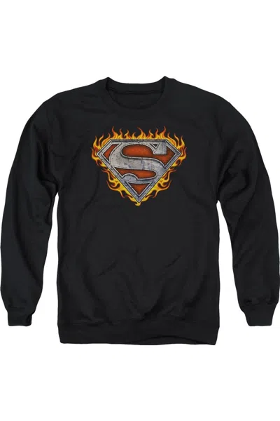 Gildan Superman Iron Fire Shield Adult Crewneck Sweatshirt In Black