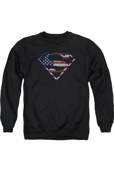 Gildan Superman War-torn Flag Adult Crewneck Sweatshirt In Black