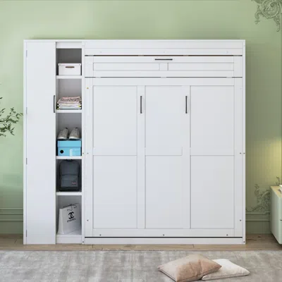 Streamdale Furniture Streamdale Full Size Murphy Bed Wall Bed With Shelves, Wardrobe And Led Lights