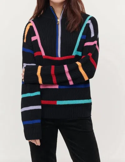 &isla Conner 1/2 Zip Mock Neck Striped Sweater In Black In Black