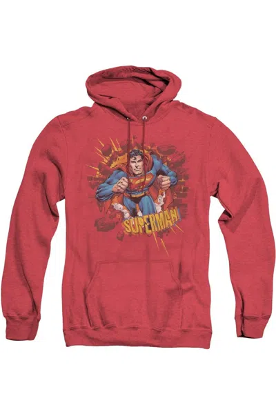 Gildan Superman Sorry About The Wall Adult Heather Hoodie / Hooded Sweatshirt In Red