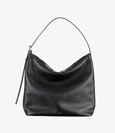 Apc A.p.c. Vera Leather Bag With Adjustable Strap In Lzz - Black