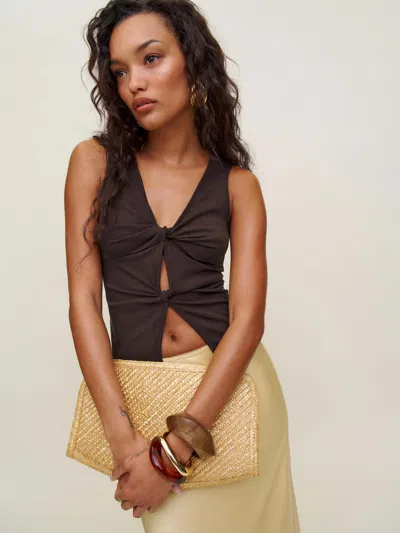 Reformation Tefi Twist Cutout Stretch Organic Cotton Tank In Brown