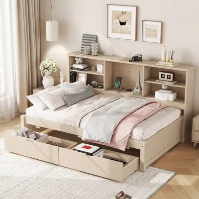 Streamdale Furniture Streamdale Twin Bed Frame With Bookshelves, Drawers, & Usb Port