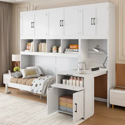 Streamdale Furniture Streamdale Twin Size Murphy Bed Wall Bed With Closet, Drawers & Desk