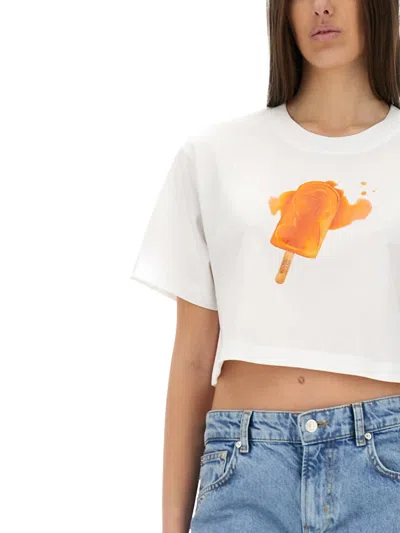 Moschino Cropped Jersey T-shirt Ice Cream In White