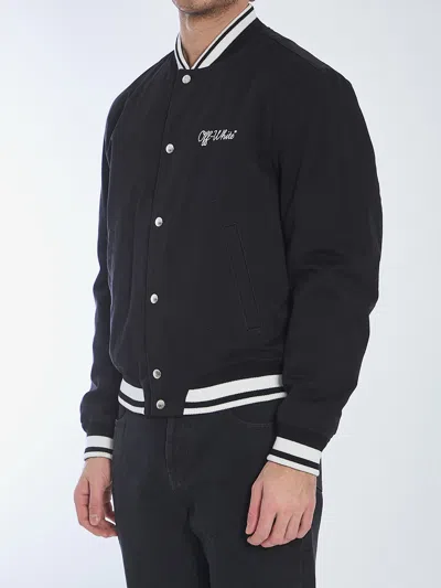 Off-white Off White Men `script Cotgab Souvenir` Varsity Jacket In Black