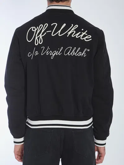 Off-white Off White Men `script Cotgab Souvenir` Varsity Jacket In Black