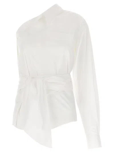 Moschino One-shoulder Stretch Poplin Shirt In White
