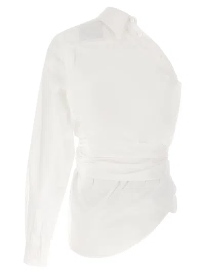 Moschino One-shoulder Stretch Poplin Shirt In White