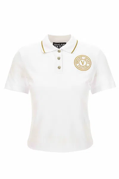 Versace Jeans Couture Logoed Polo In White Gold