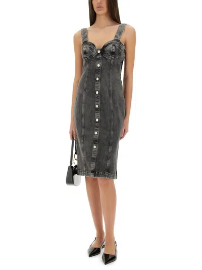Moschino Stretch Denim Dress With Buttons In Grey