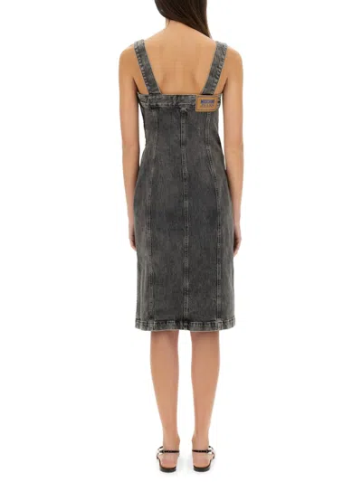 Moschino Stretch Denim Dress With Buttons In Grey