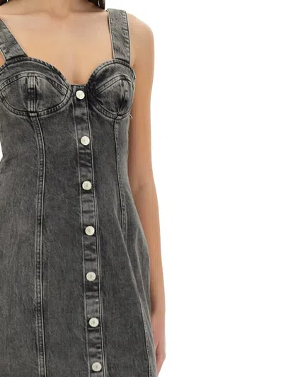 Moschino Stretch Denim Dress With Buttons In Grey