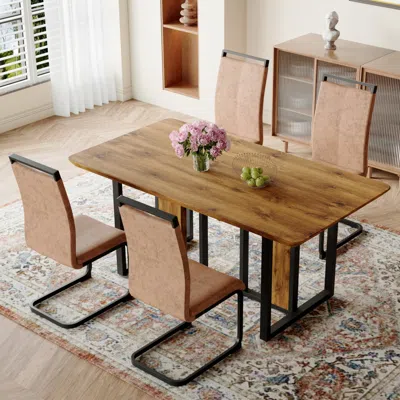 Streamdale Furniture Streamdale Textured Wood Mdf Dining Table Set, 4 Fabric Chairs (67"x36")