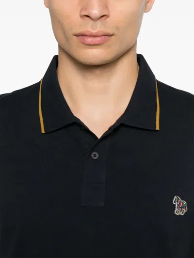 Ps By Paul Smith Ps Paul Smith Zebra Badge Cotton Polo Shirt In Blue