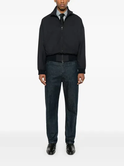 Fear Of God High-necked Jacket With Ribbed Cuffs And Hem In Blue