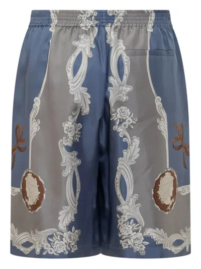 Versace Medusa Cameo Silk Bermuda Shorts In Blue