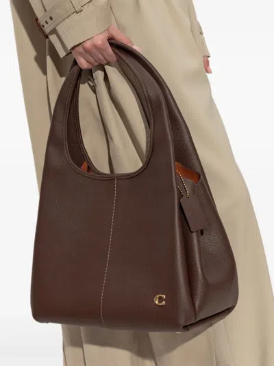 Coach Polished Pebble Leather Lana Shoulder Bag 23 In Brown