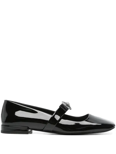 Versace 20mm Gianni Ribbon Patent Leather Flats In Black