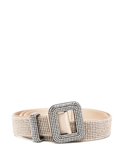 Benedetta Bruzziches Diamond Square Buckle Belt With Rhinestone Embellishment In Neutrals