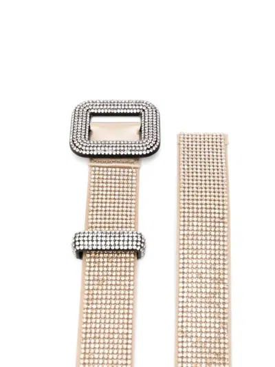 Benedetta Bruzziches Diamond Square Buckle Belt With Rhinestone Embellishment In Neutrals
