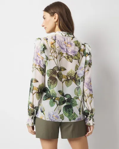 White House Black Market Petite Romantic Chiffon Blouse In Forever Floral Pl Ecru
